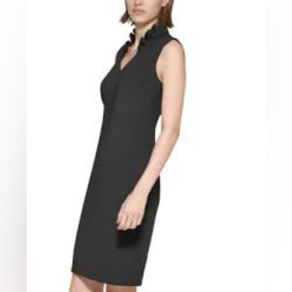Calvin Klein Black Sheath Dress with Ruffled Collar - Picture 4 of 10